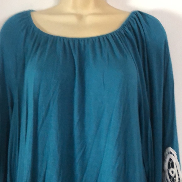 Woman’s bohemian fall blue embroidered crochet bell Sleeves eyelet tunic dress - Picture 9 of 14